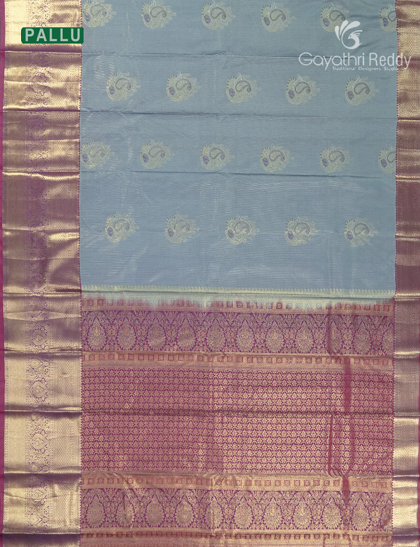 Semi Kanchipuram Silk Saree in Ash Grey and Deep Magenta