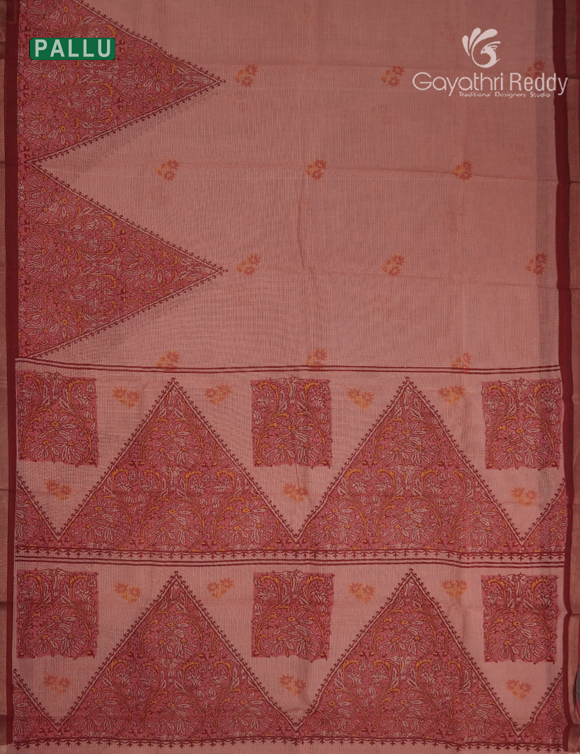 Premium Quality Cotton Kota Saree in Light Peach and Maroon