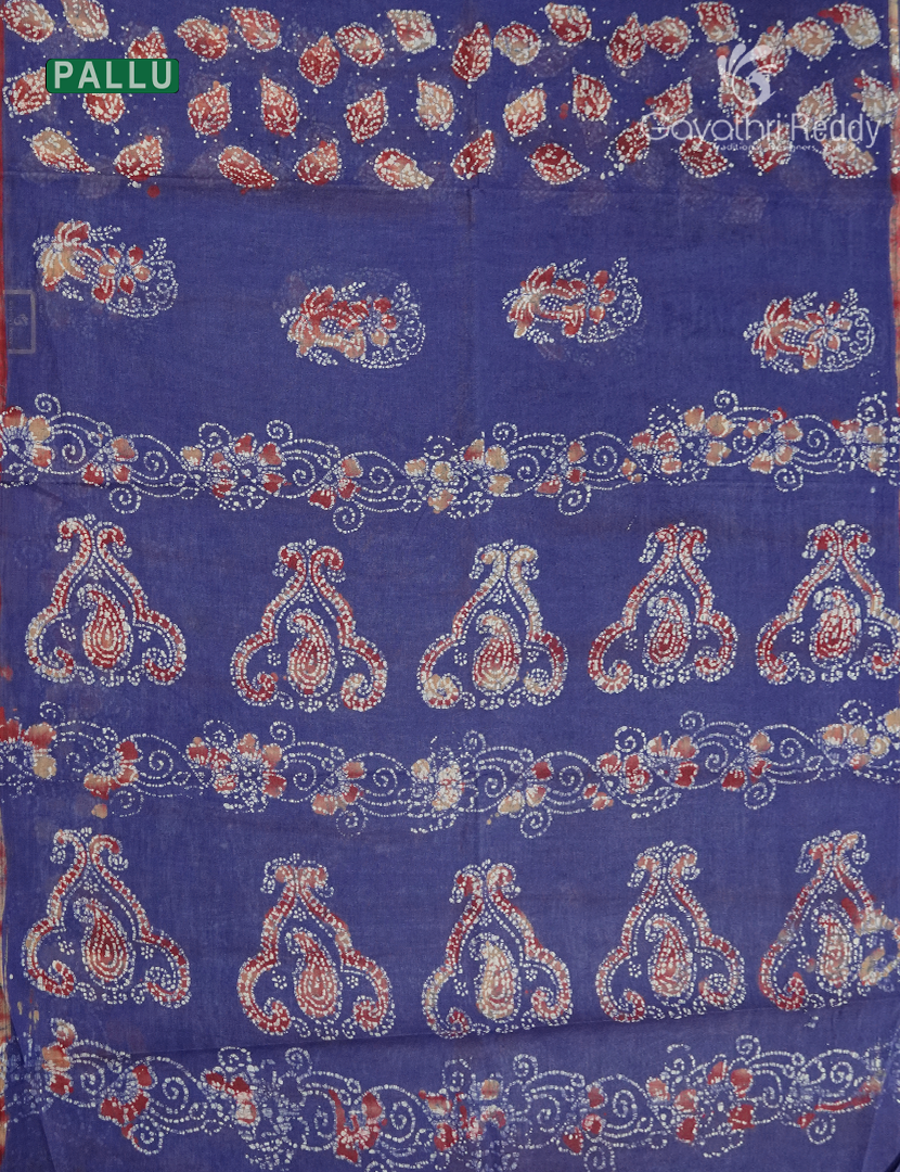 Cotton Batik Print Saree in Denim Blue