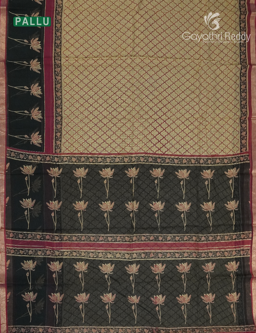 Premium Quality Cotton Kota Saree in Beige and Black