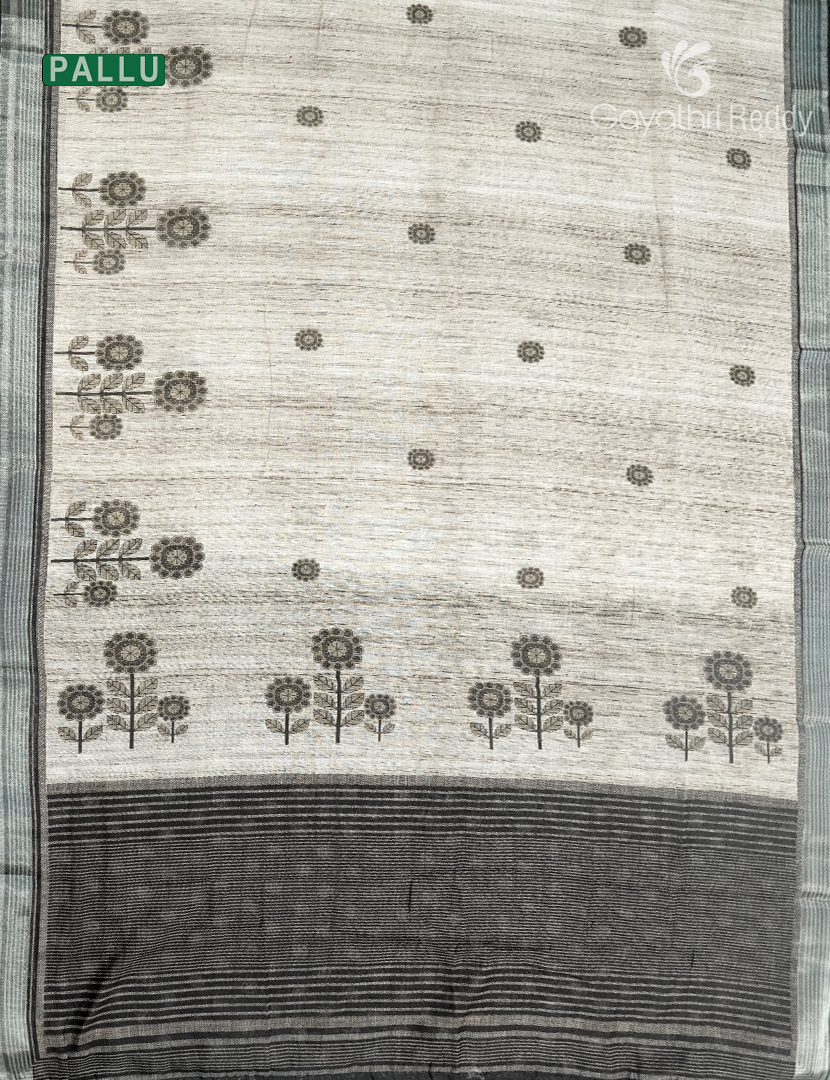 Linen Silk Saree in Cream and Black