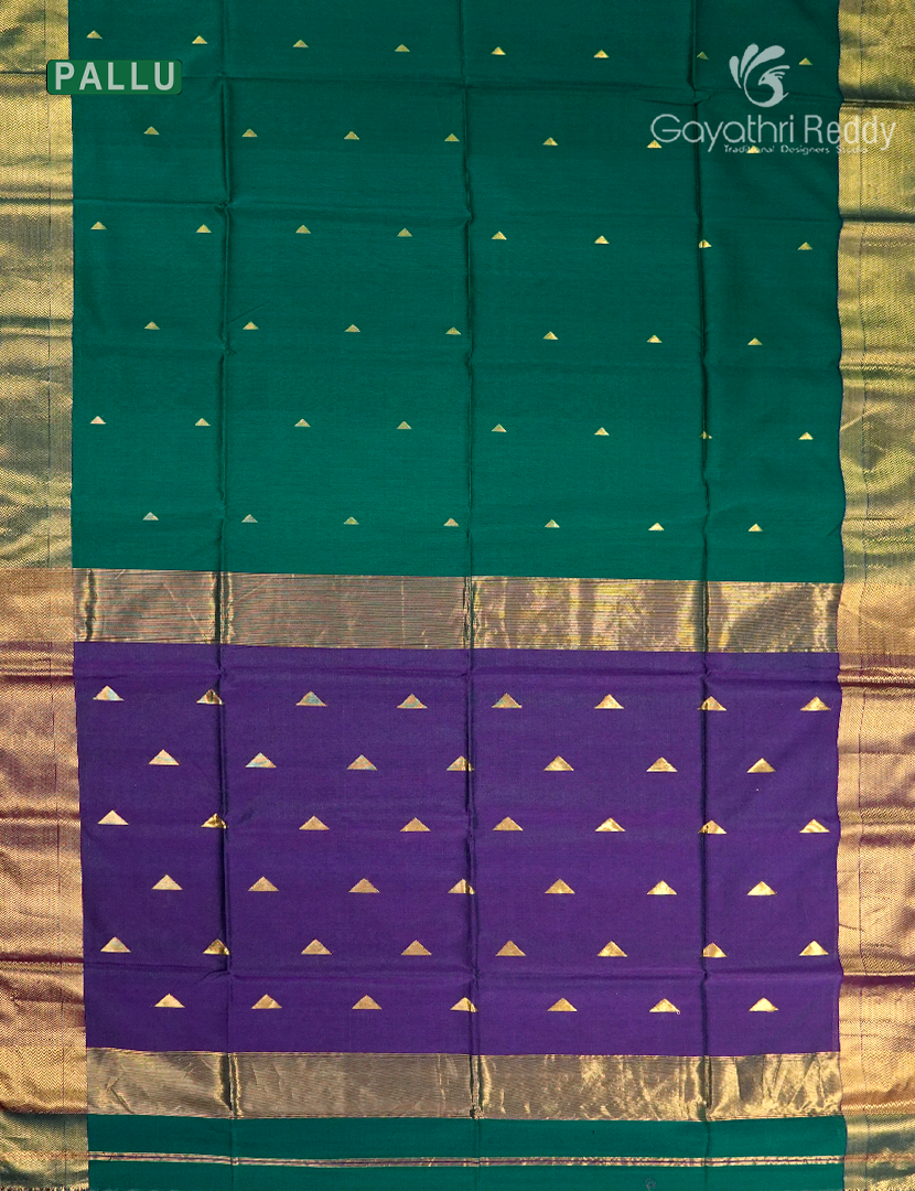 Pure Chanderi Sico Saree in Rama Green and Violet
