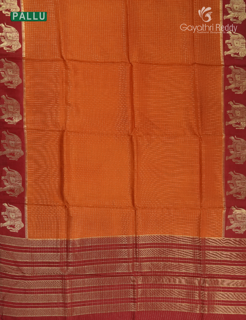 Semi Mysore Crepe Saree in Orange and Deep Red