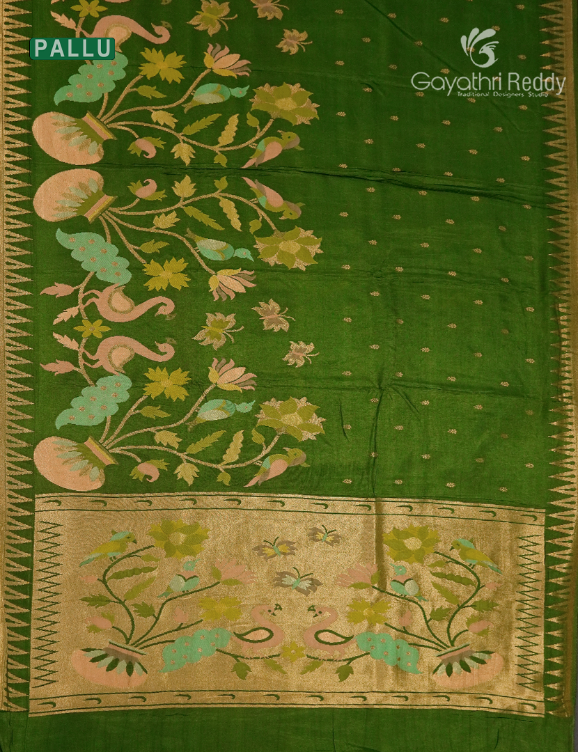 Pure Satin Silk Saree in Leaf Green
