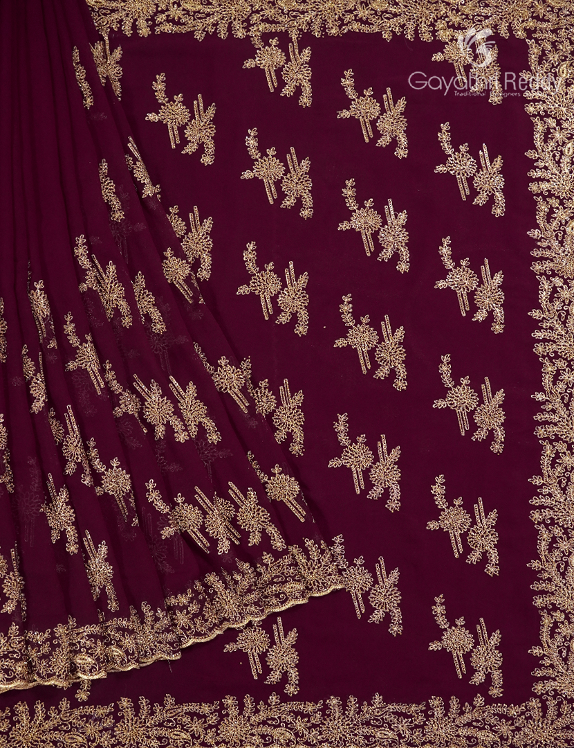 Georgette Fancy Saree in Deep Plum