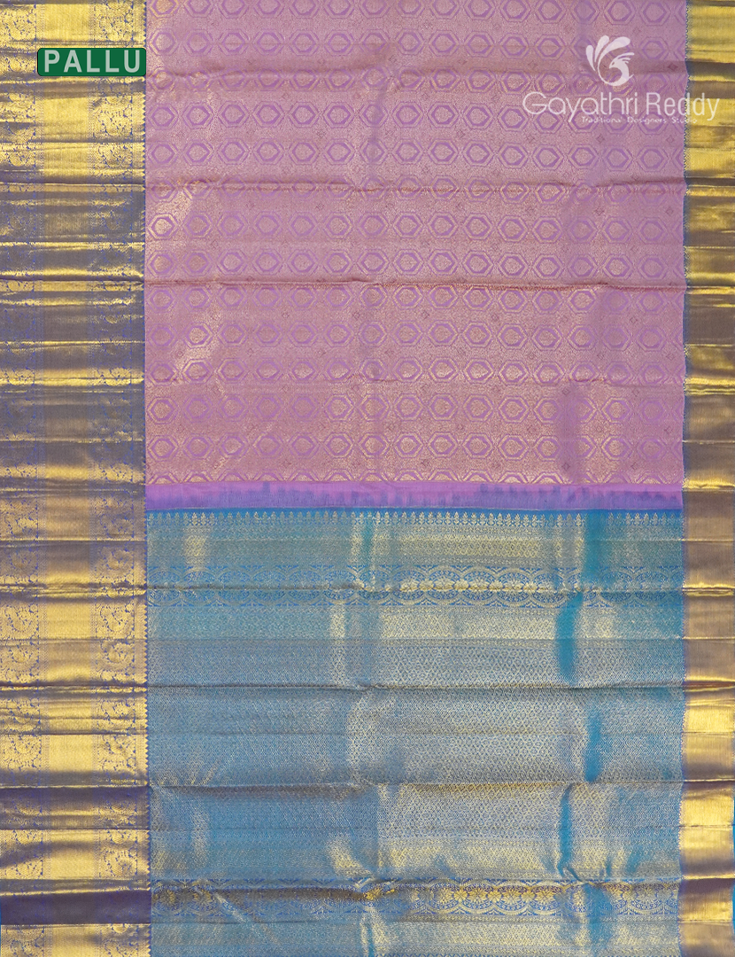 Pure Kanchipuram Silk Bridal Saree in Mauve Pink and Cyan Blue