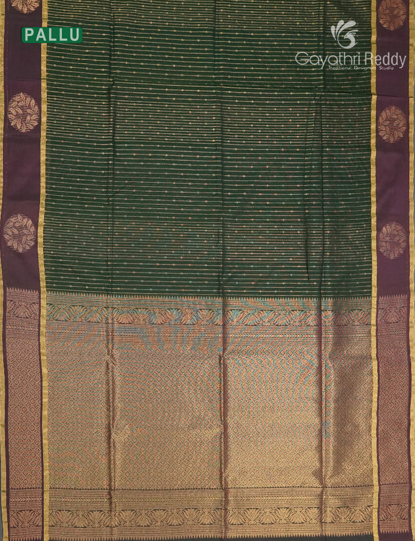 Kanchipuram Sico Saree in Bottle Green and Deep Snuff