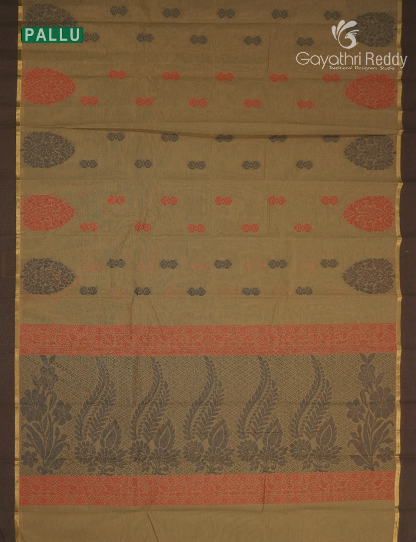 Pure Kanchi Cotton Saree in Olive Grey