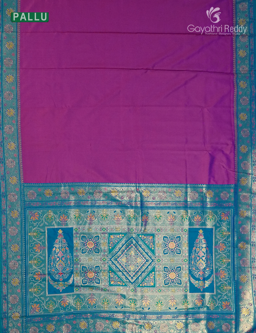 Semi Kanchipuran Silk Saree in Magenta Pink and Rama Blue