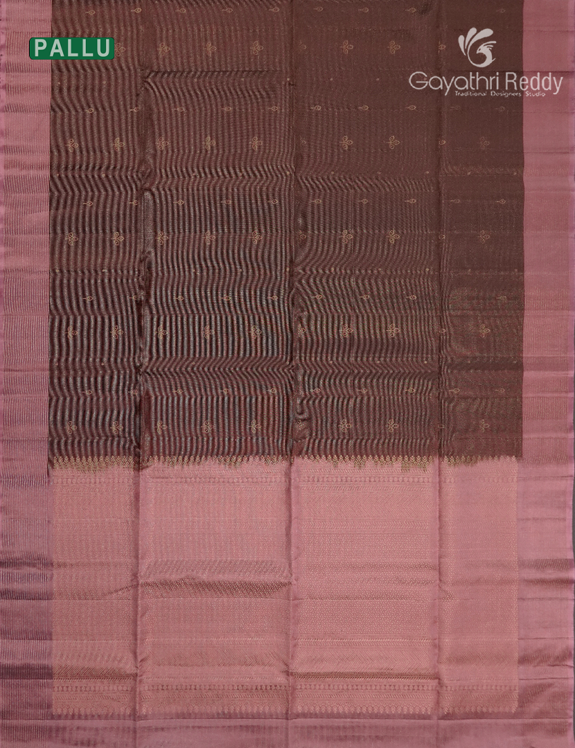 Pure  Kanchipuram Light Weight Silk Saree in Brown and Peach