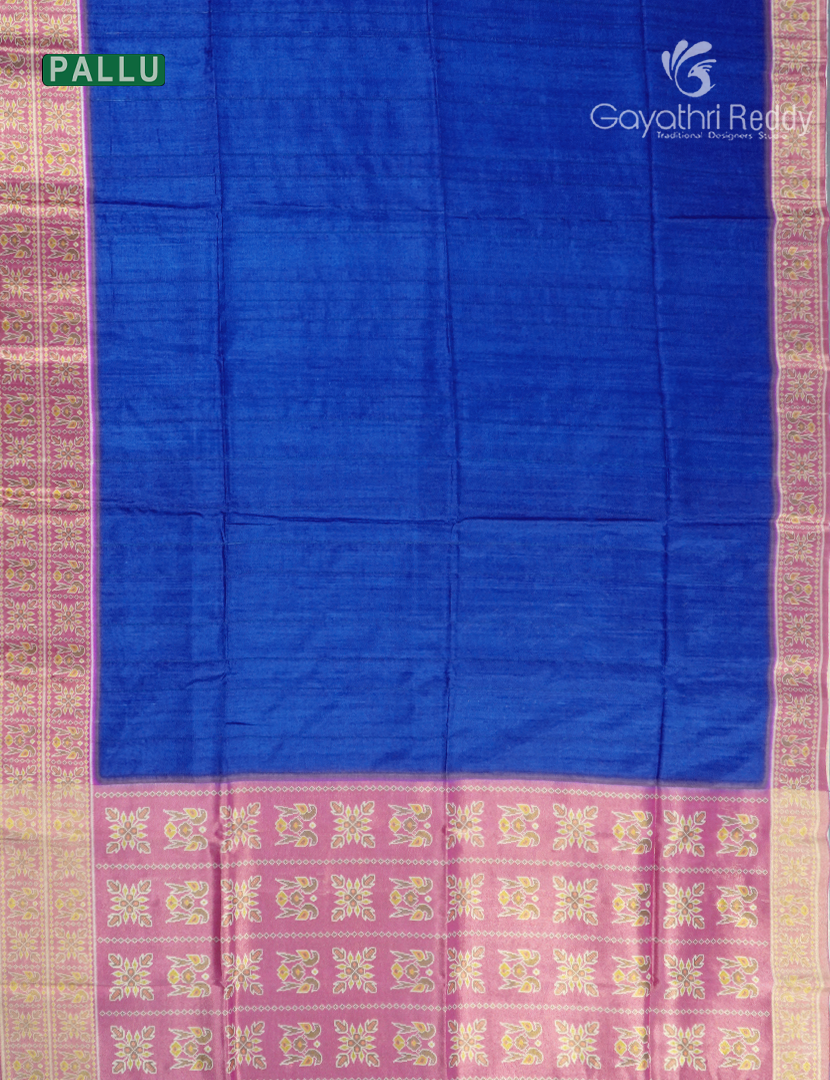 Semi Tussar Saree in Cobalt Blue and Pink