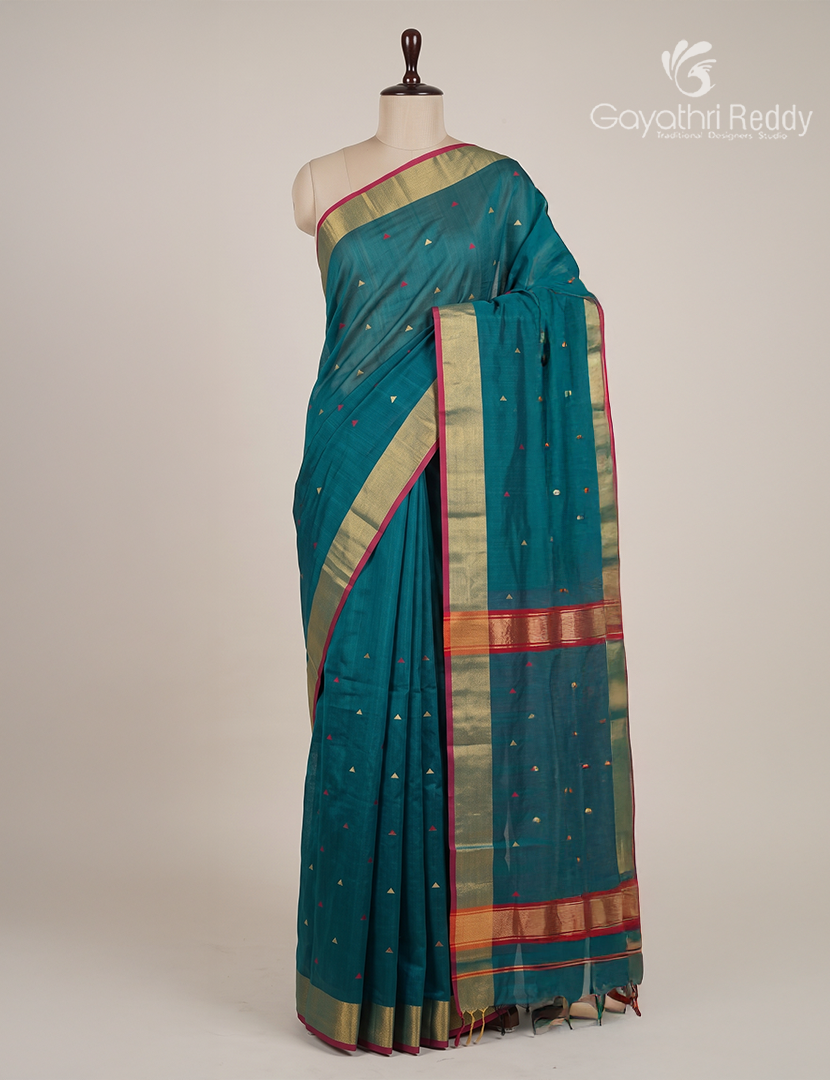 Pure Chanderi Sico Saree in Deep Peacock Green