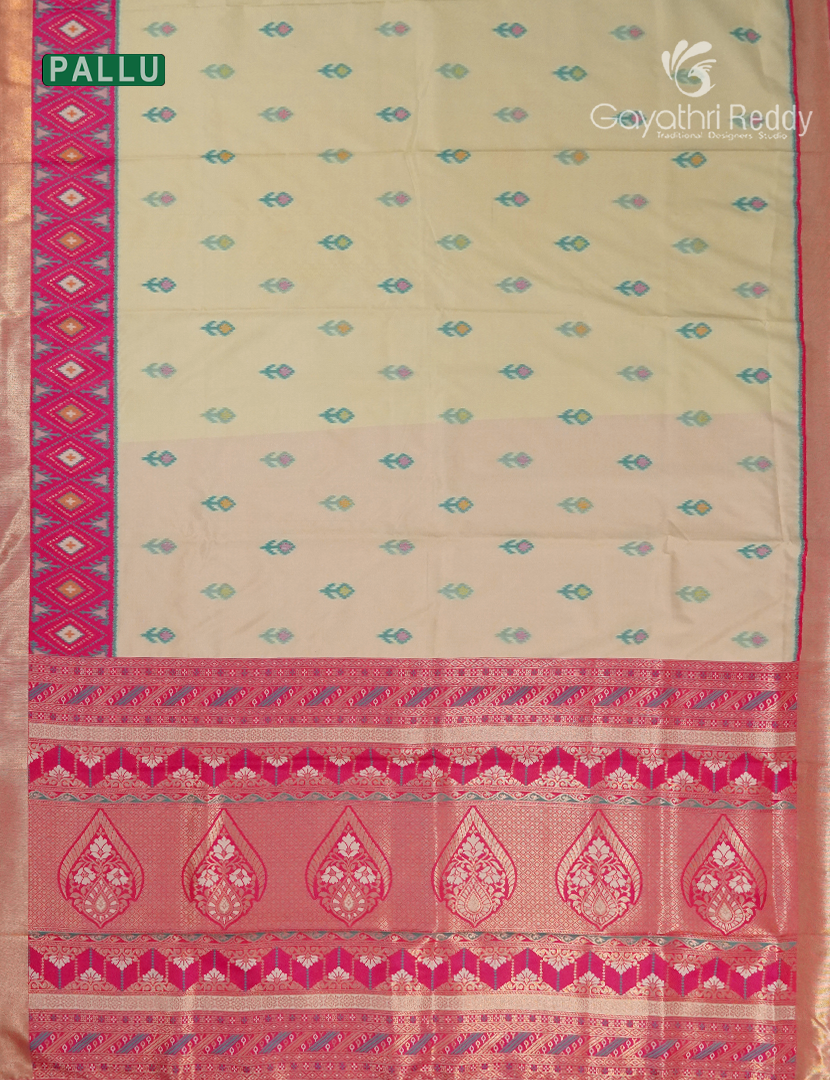 Semi Kanchipuram Art  Silk Saree in Cream and Rani Pink