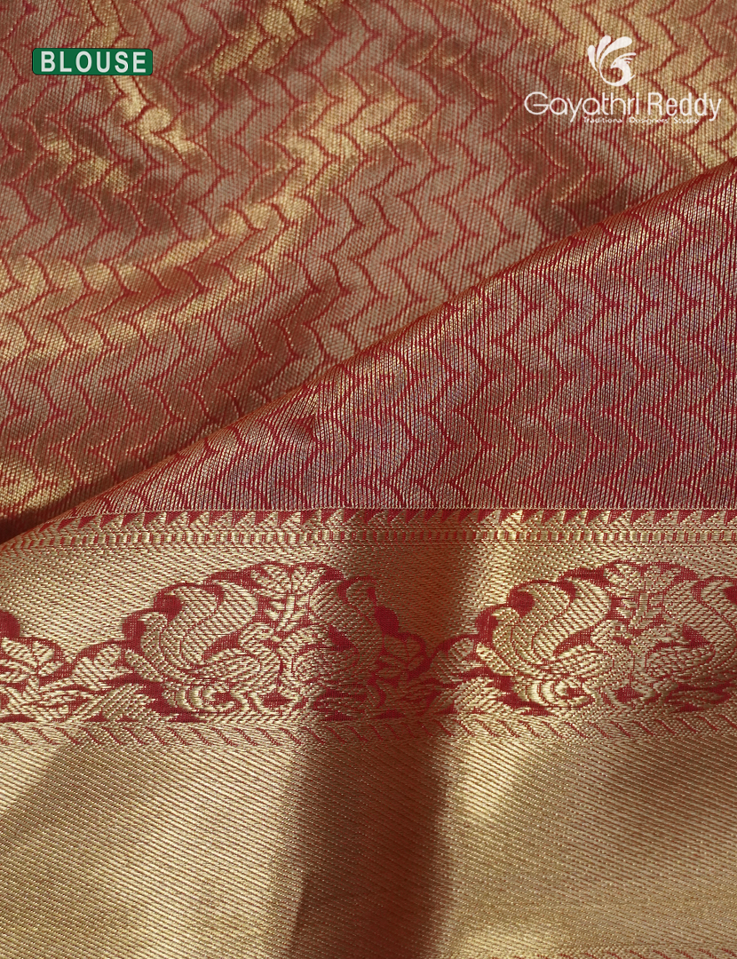 Pure Kanchipuram Sico Saree in Pastel Sea Blue and Red
