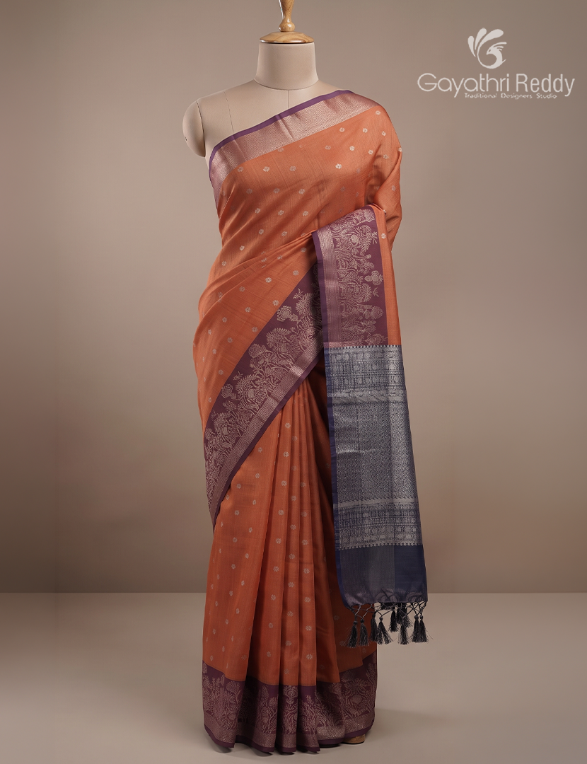 Kanchipuram Sico Saree in Rust Orange