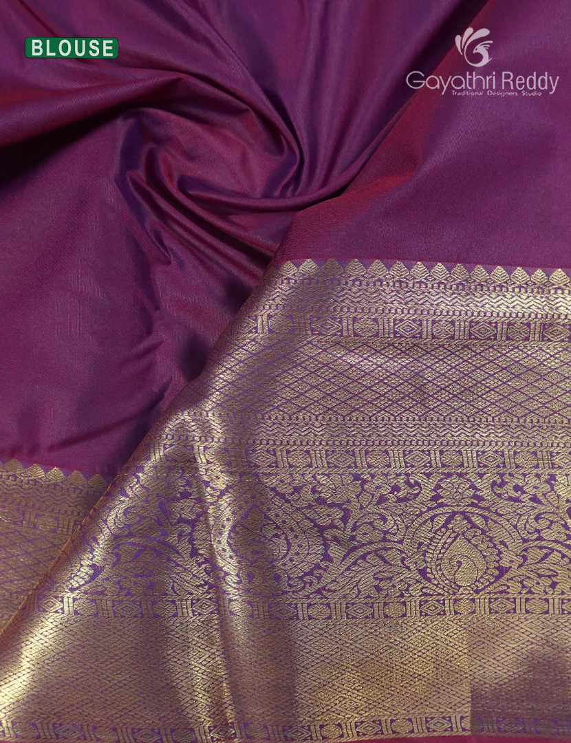 Semi Kanchipuram Silk Saree in Ash Grey and Deep Magenta