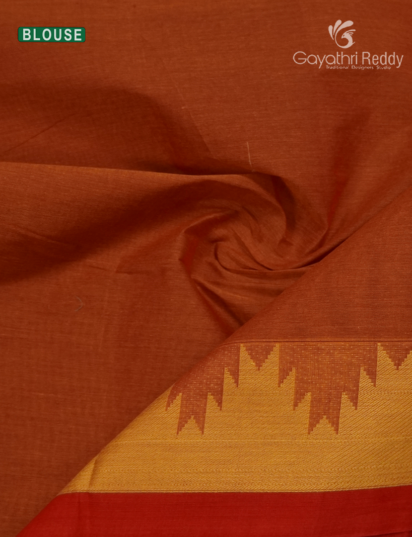 Pure Kanchi Cotton Saree in Deep Rust
