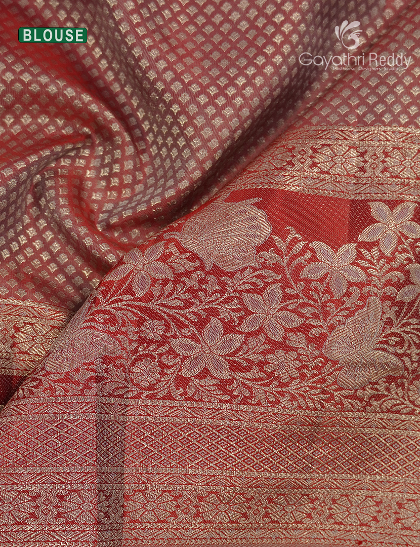 Pure Kanchipuram Bridal  Silk  Saree in Sea Blue and Red