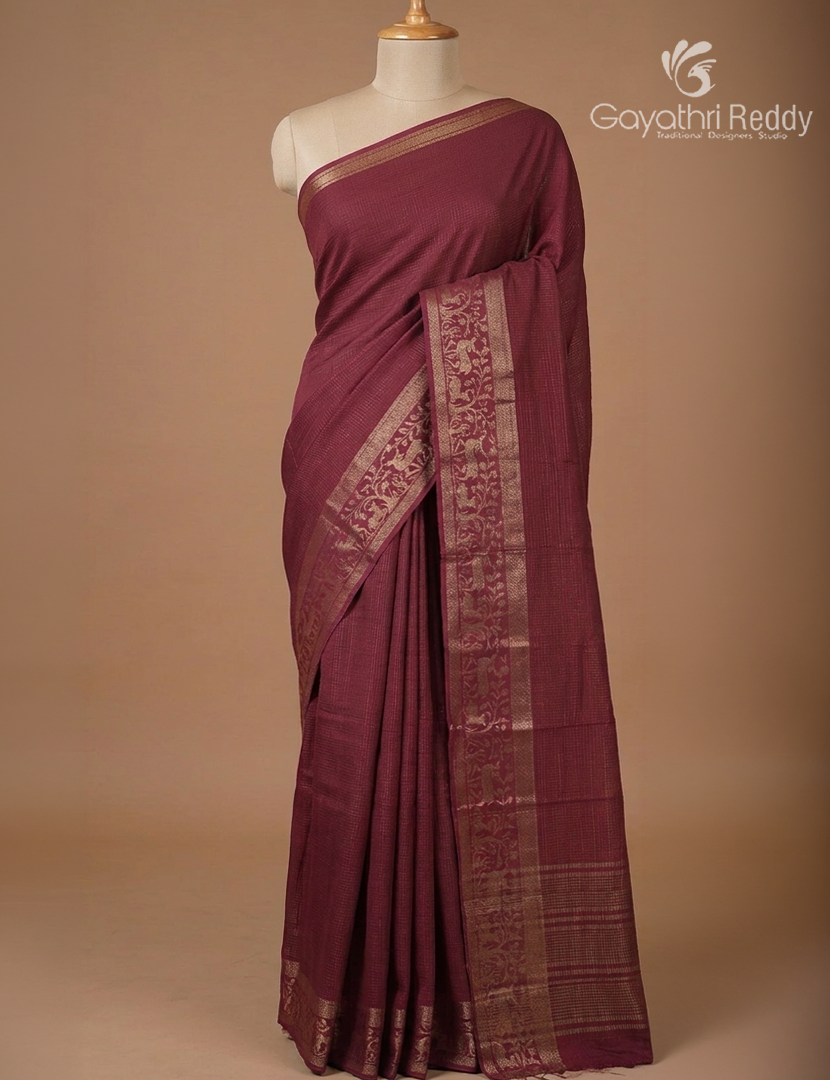 Semi Mysore Crepe Saree in Burgundy
