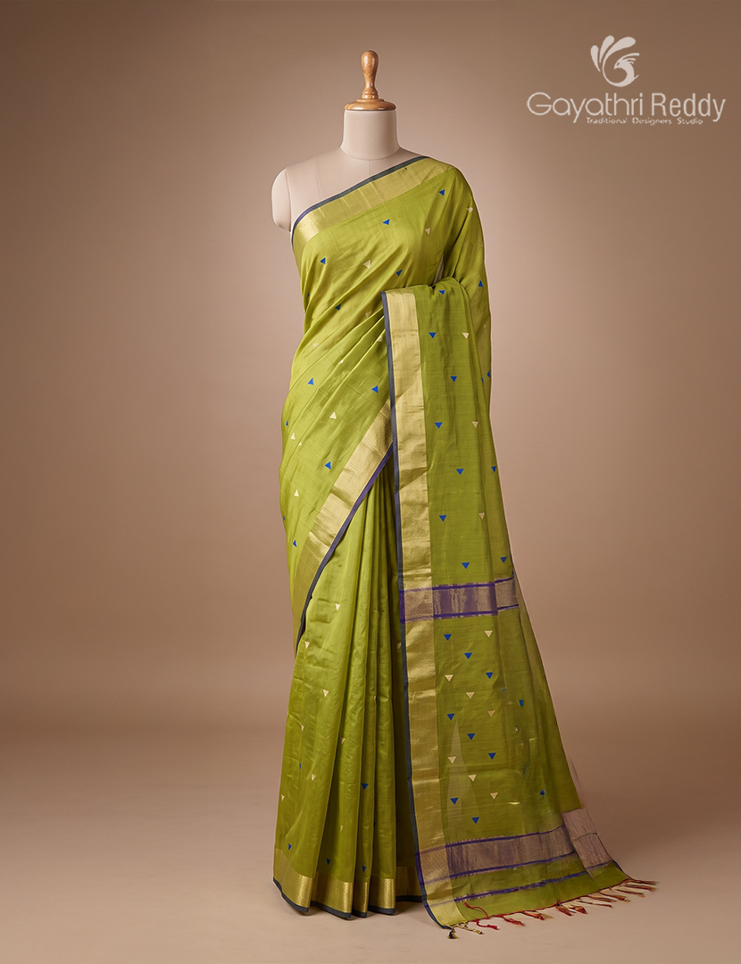 Pure Chanderi Sico Saree in Mehendi Green