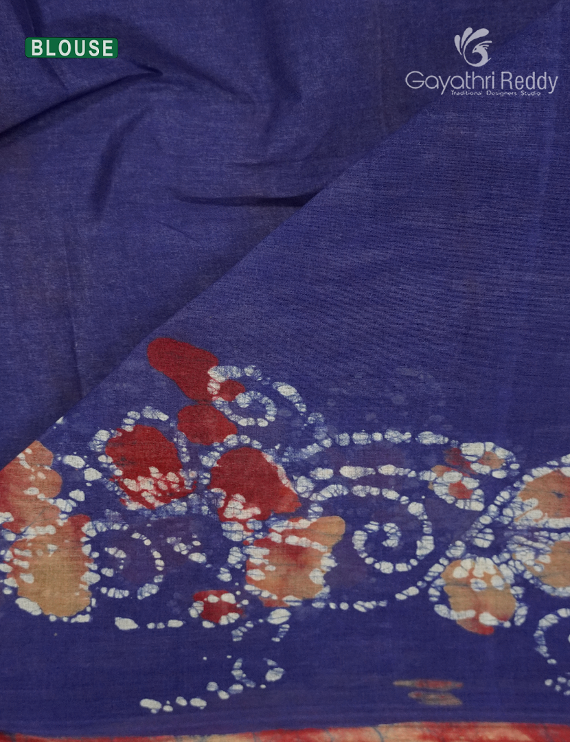 Cotton Batik Print Saree in Denim Blue