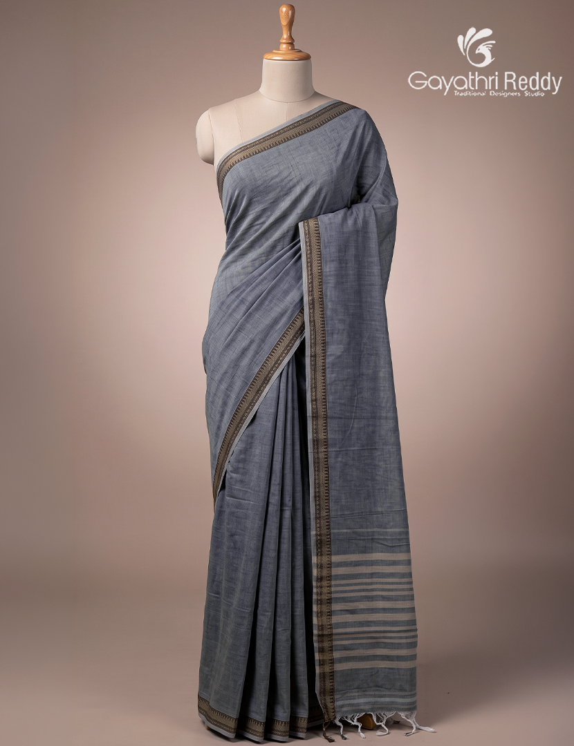 Pure Narayanpet Cotton Saree in Grey