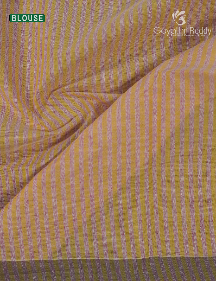 Pure Handloom Cotton Saree in Light mustard and Baby Pink