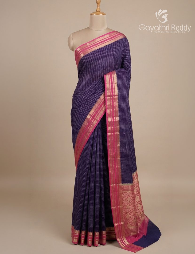 Semi Mysore Crepe Saree in Deep Violet and Rani Pink