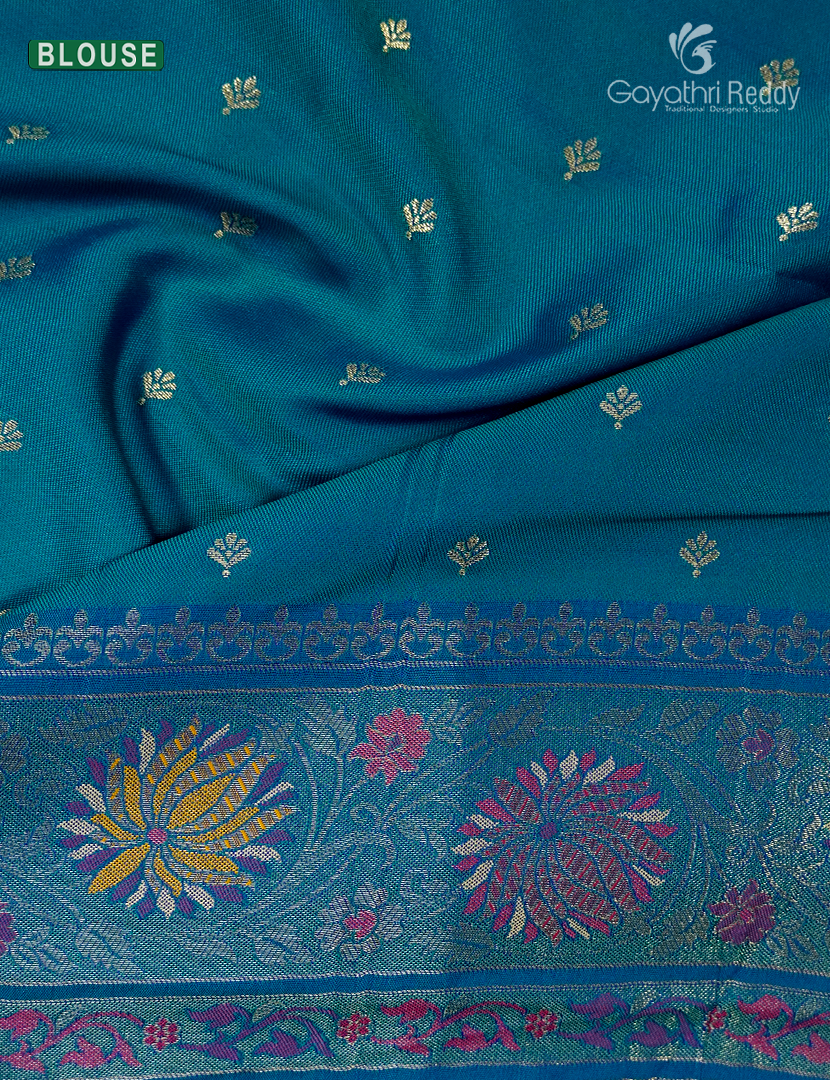 Semi Kanchipuran Silk Saree in Magenta Pink and Rama Blue