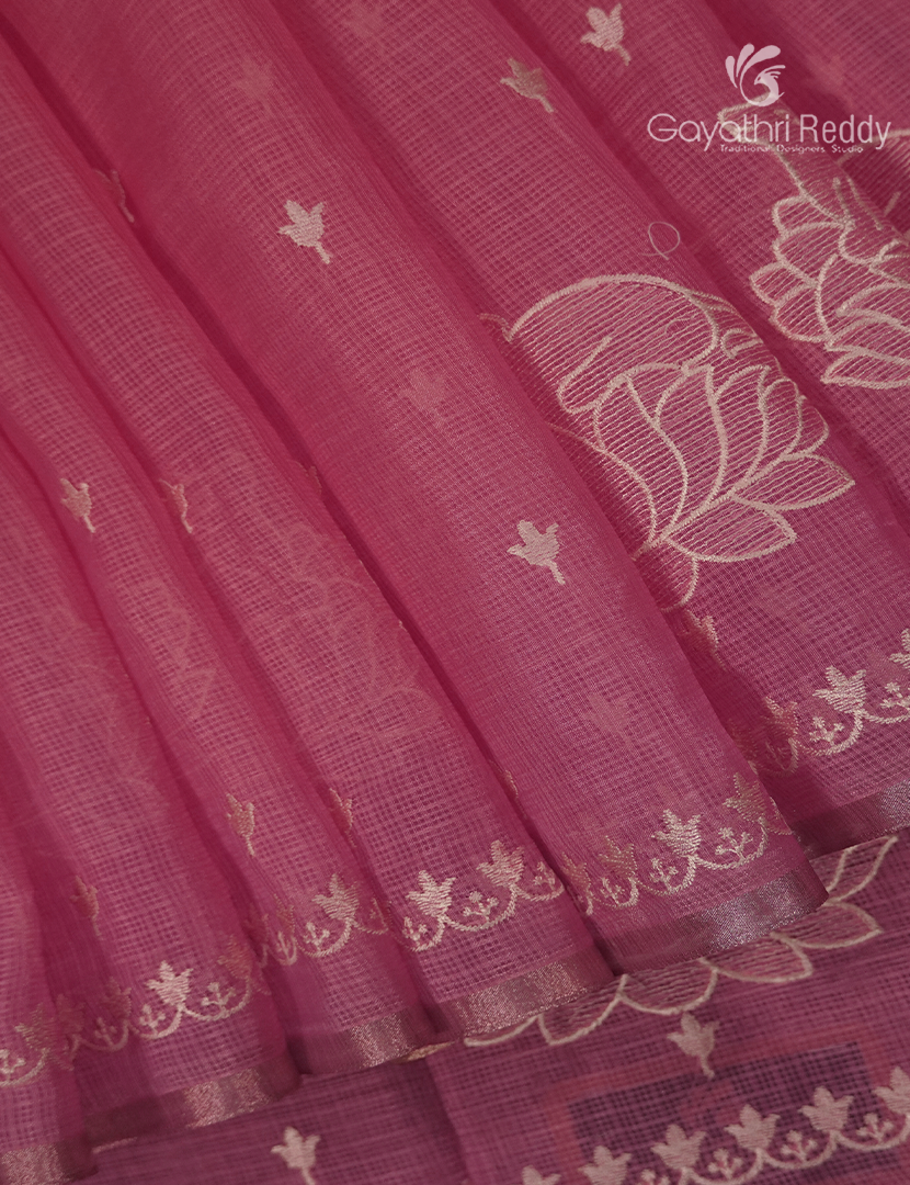 Silk Kota Saree in Orange and Peach Pink