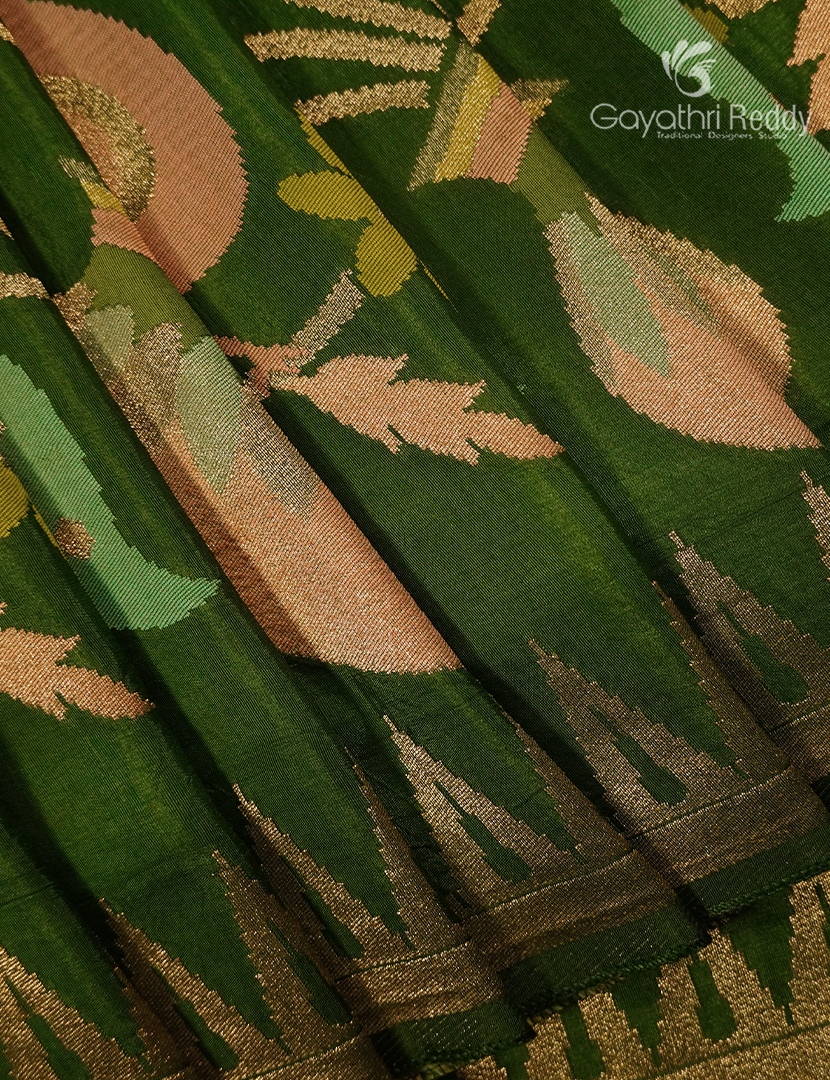 Pure Satin Silk Saree in Leaf Green