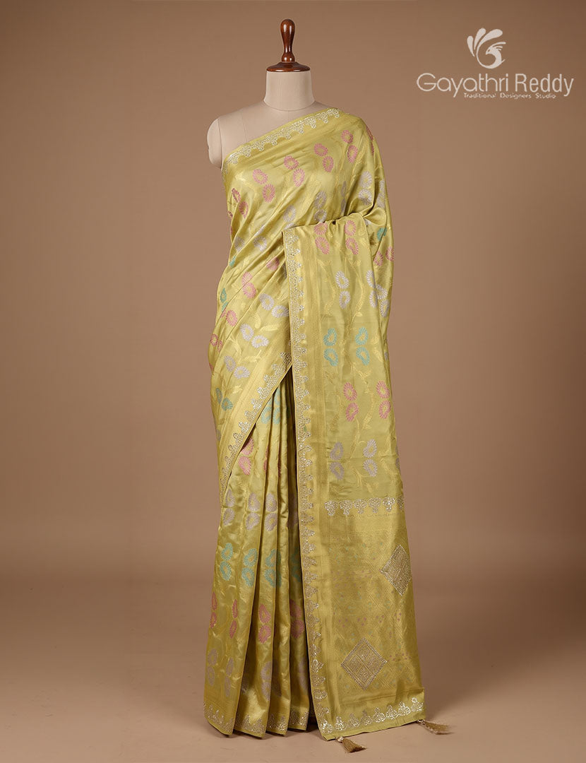 Semi Kanchipuram Silk Fancy Saree in Mehendi Green