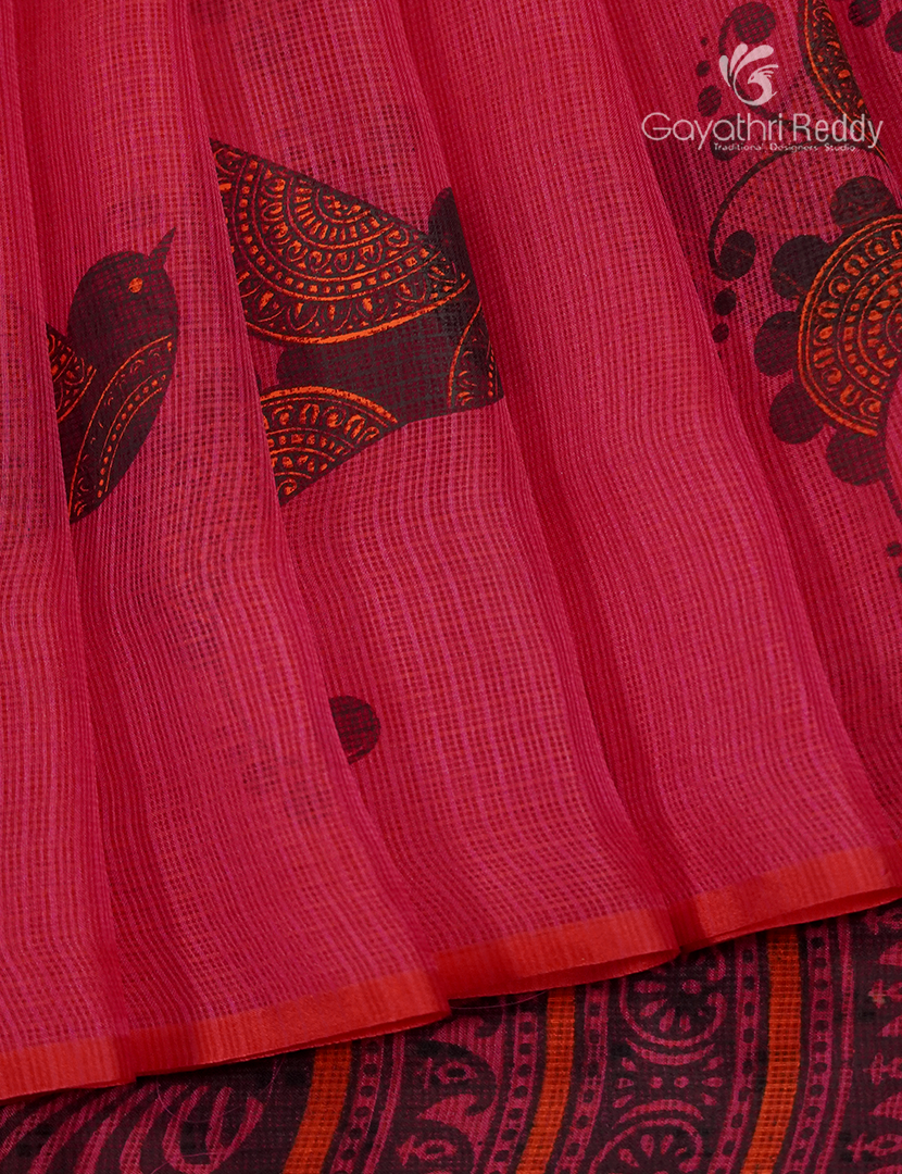 Kota Printed Saree in Crimson Red