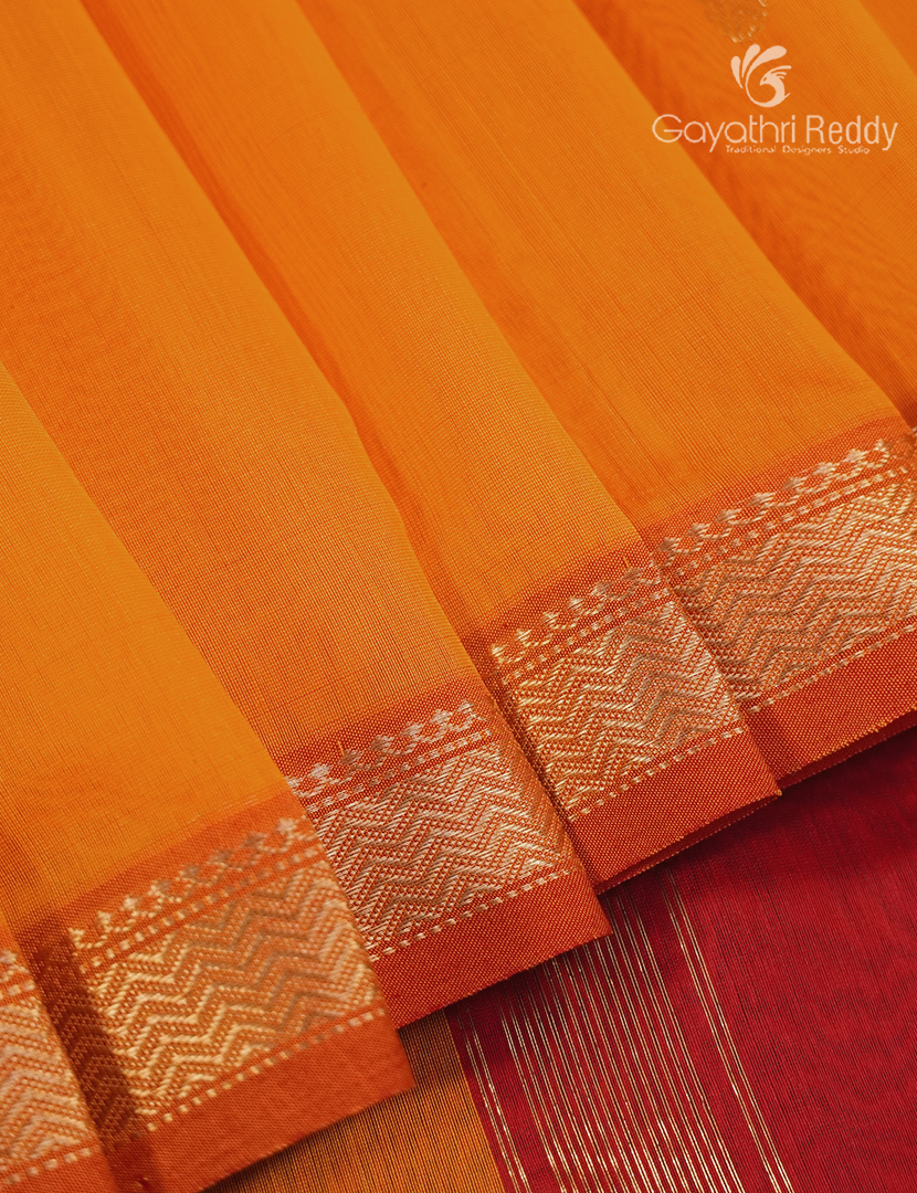 Pure Chanderi Sico Saree in Bright Orange  and Red
