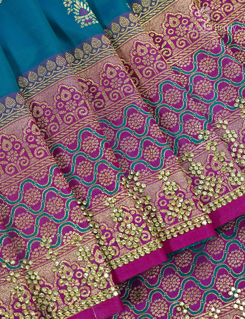 Semi Kanchipuram Silk Fancy  Saree in Deep Rama Blue and Magenta