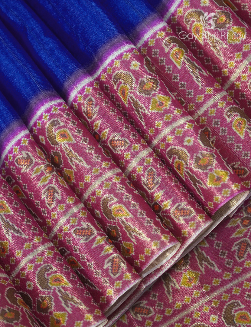 Semi Tussar Saree in Cobalt Blue and Pink
