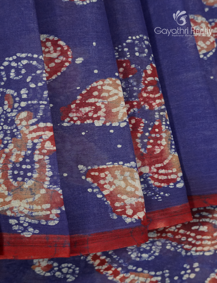 Cotton Batik Print Saree in Denim Blue