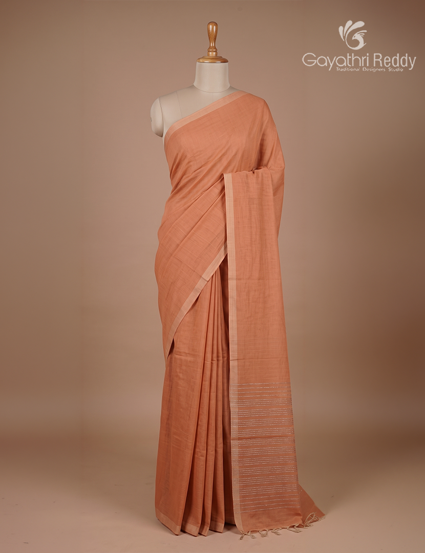 Pure Handloom Cotton Saree in Coral Peach