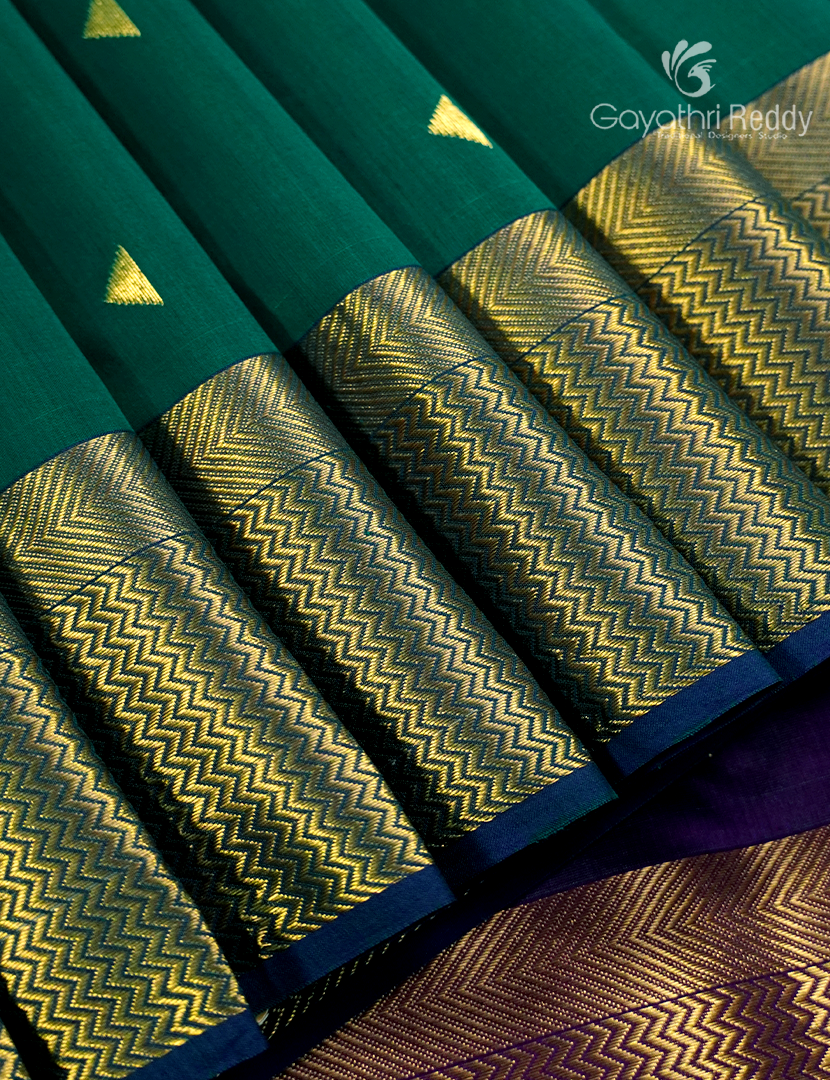 Pure Chanderi Sico Saree in Rama Green and Violet