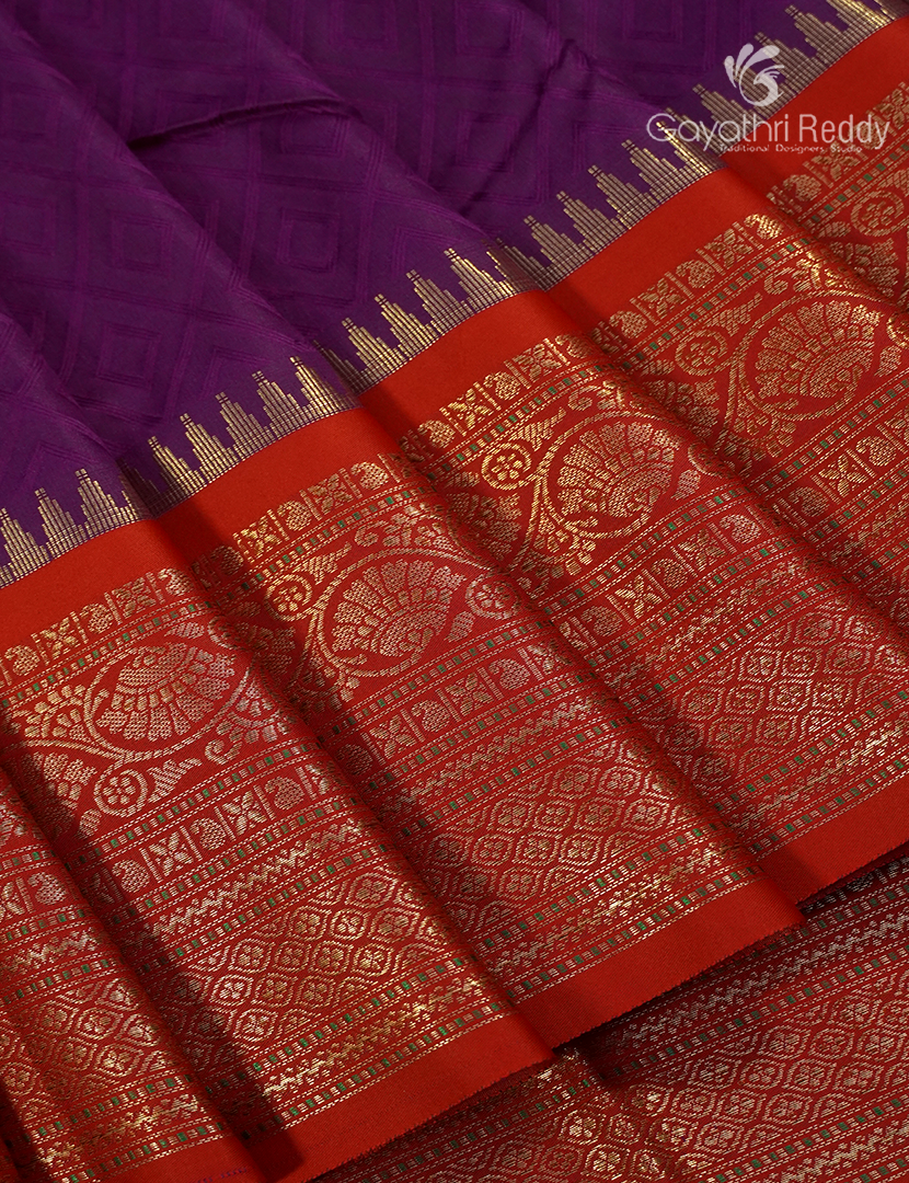 Semi Katan Silk Saree in Deep Purple and Red