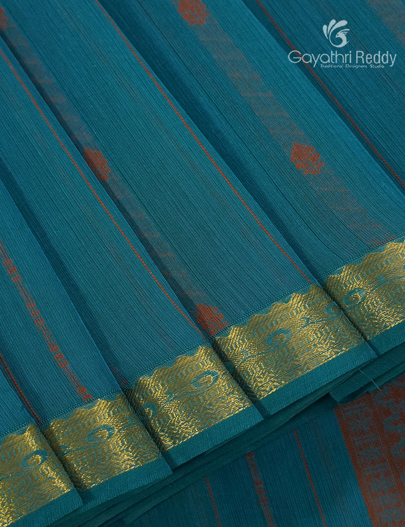 Pure Kanchi Cotton Saree in Rama Blue