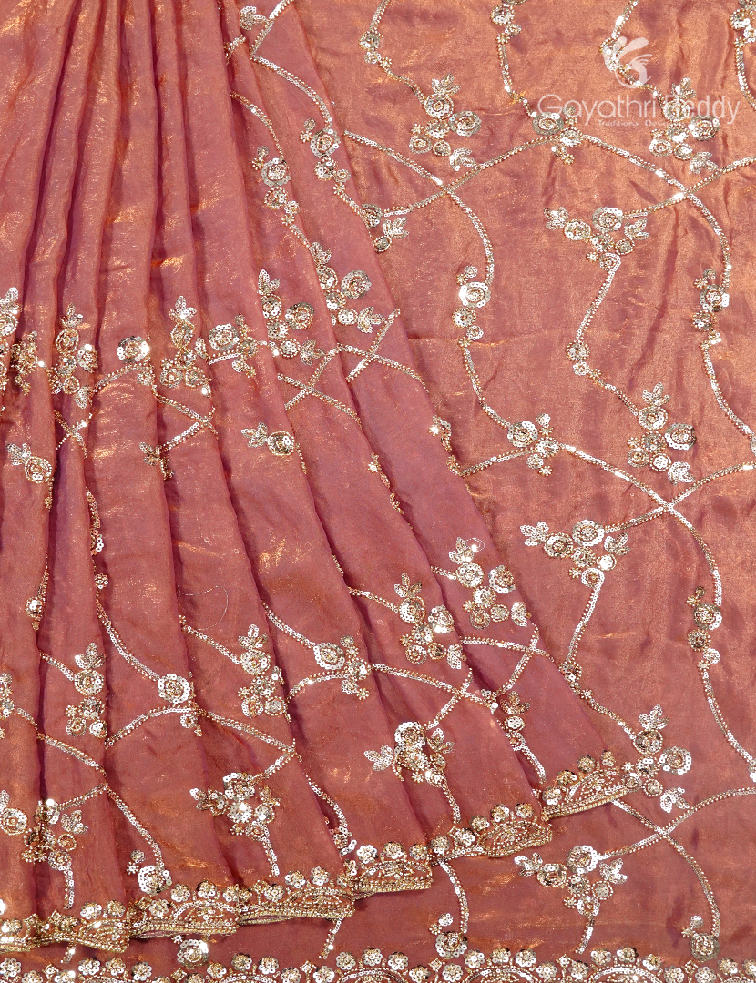 Tissue Fancy Saree in Pastel Coral