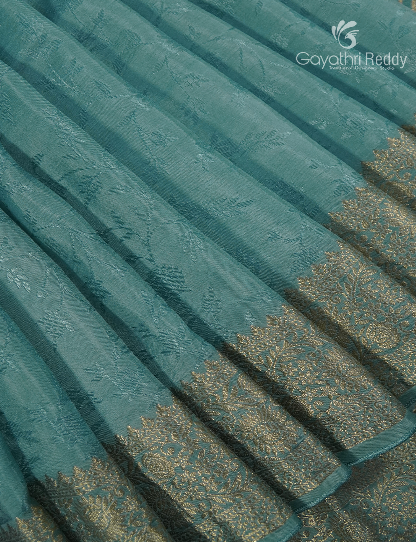 Semi Mysore Crepe Saree in Pastel Teal Blue