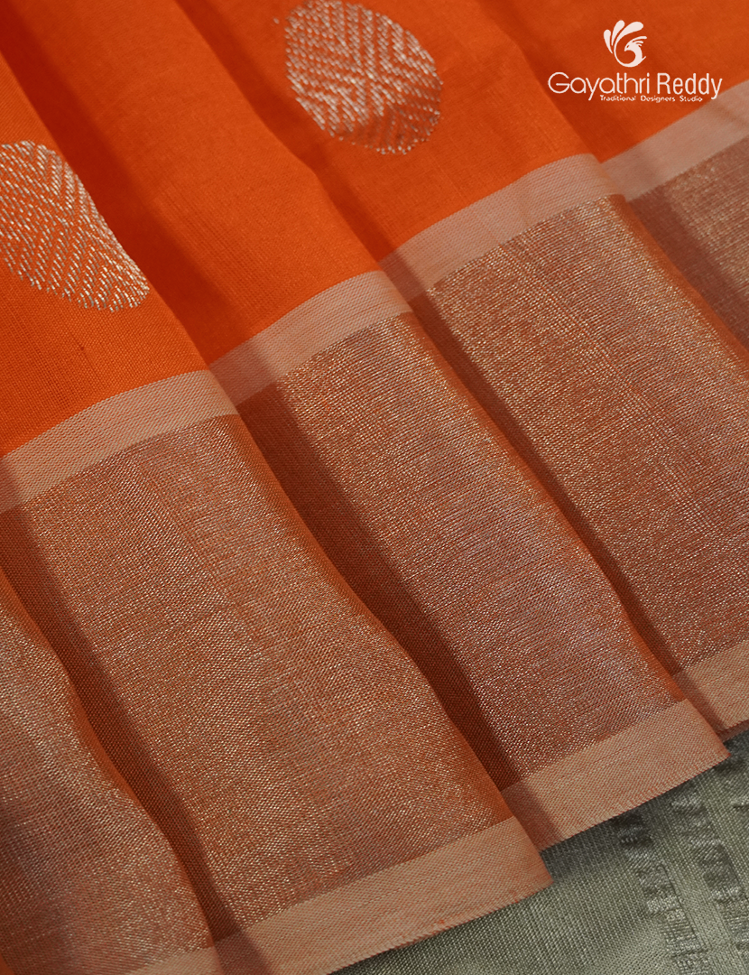 Pure Arani Sico Saree in Orange and Cream
