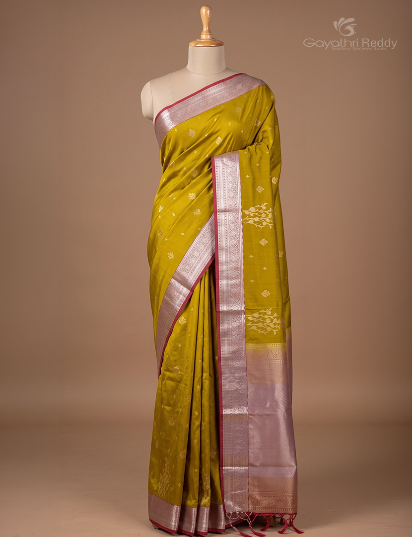 Soft Silk Saree in Deep Mustard and Deep Pink