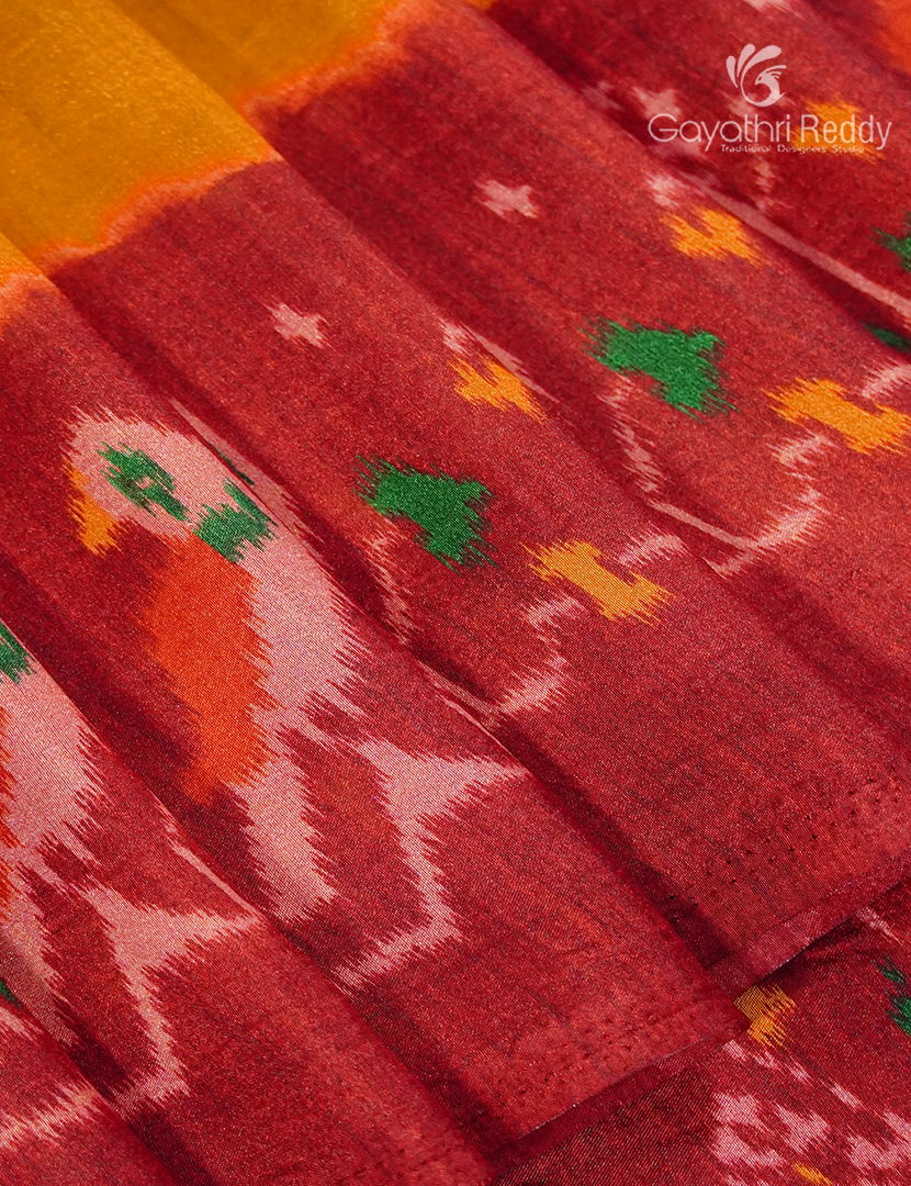 Semi Tussar Silk Saree in Turmeric  Yellow and Red