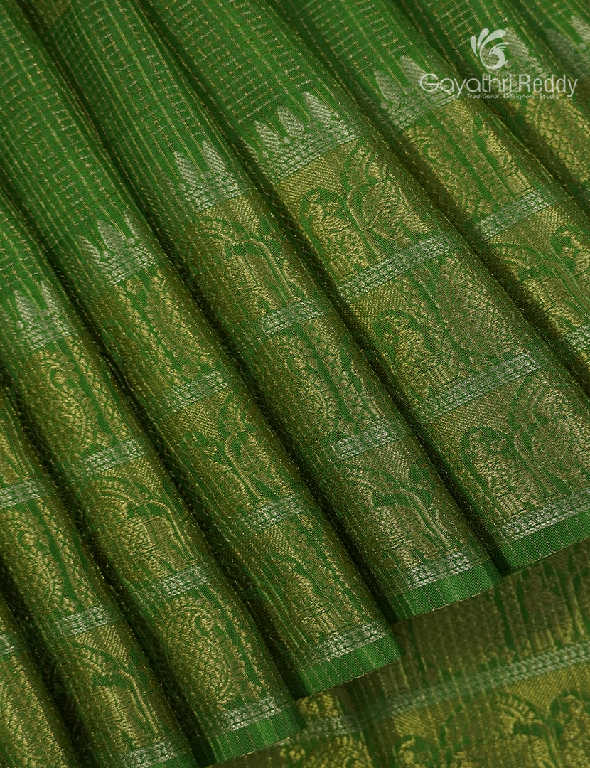 Semi Mysore Crepe Saree in Parrot Green