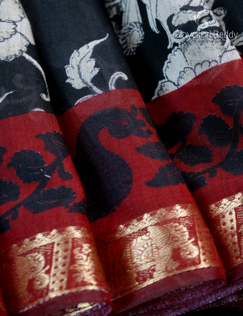 Vidharbha Sico Saree in Black and Deep Red