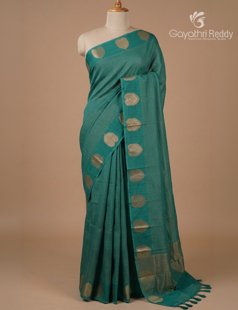 Semi Mysore Crepe Saree in Peaock Green