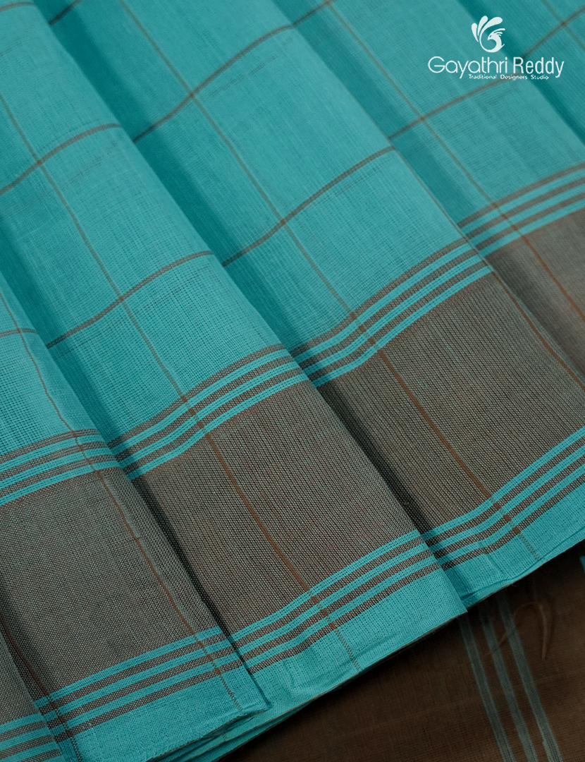 Pure Kanchi Cotton Saree in Sky Blue and Brown